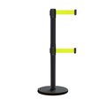 Montour Line Retractable Belt Dbl Roller Stanchion, 2.5ft Black Post  11ft. Fl.Yels ME630D-BK-FYW-110